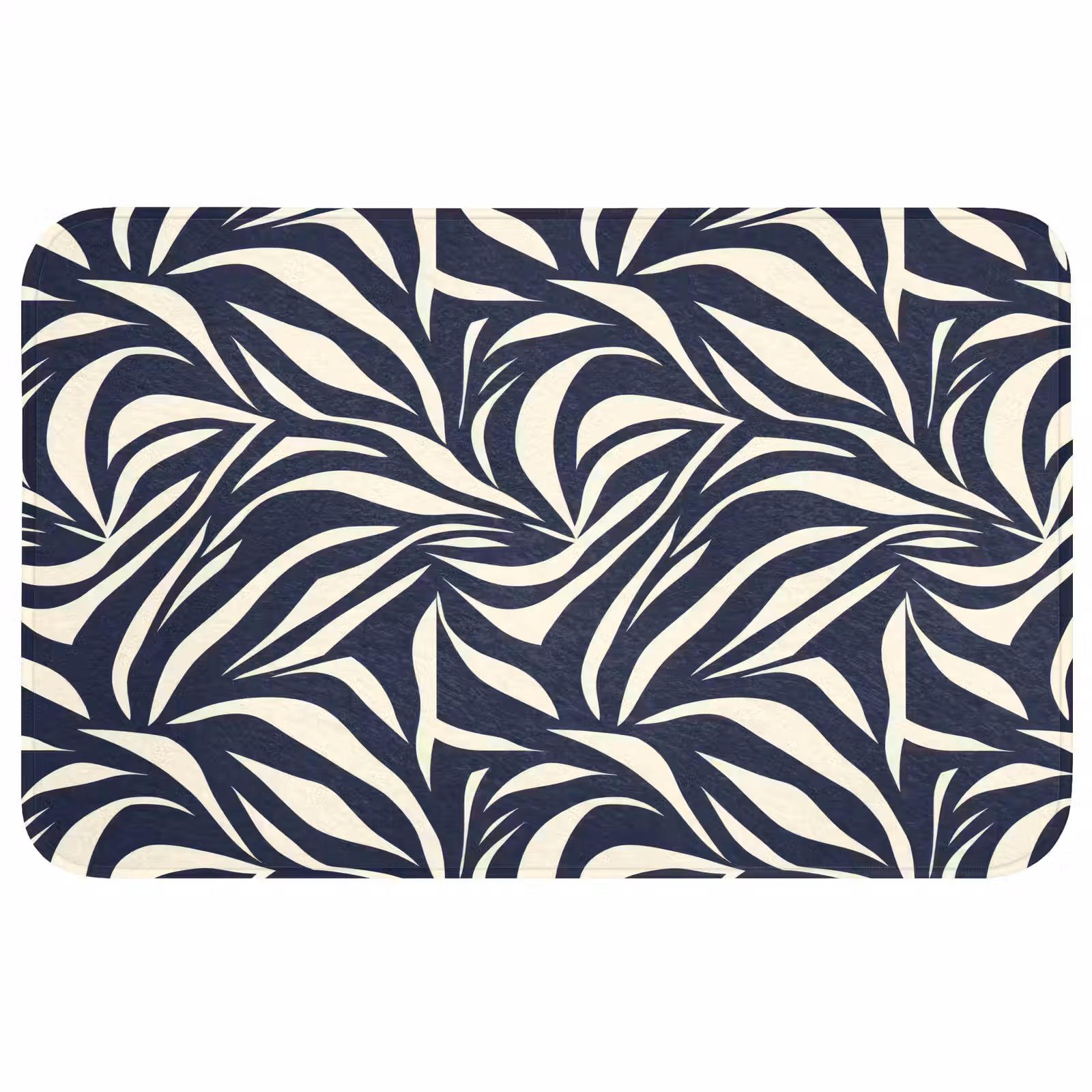 Badmat - Bladvormen - Blauw - Patroon - Wit — 1