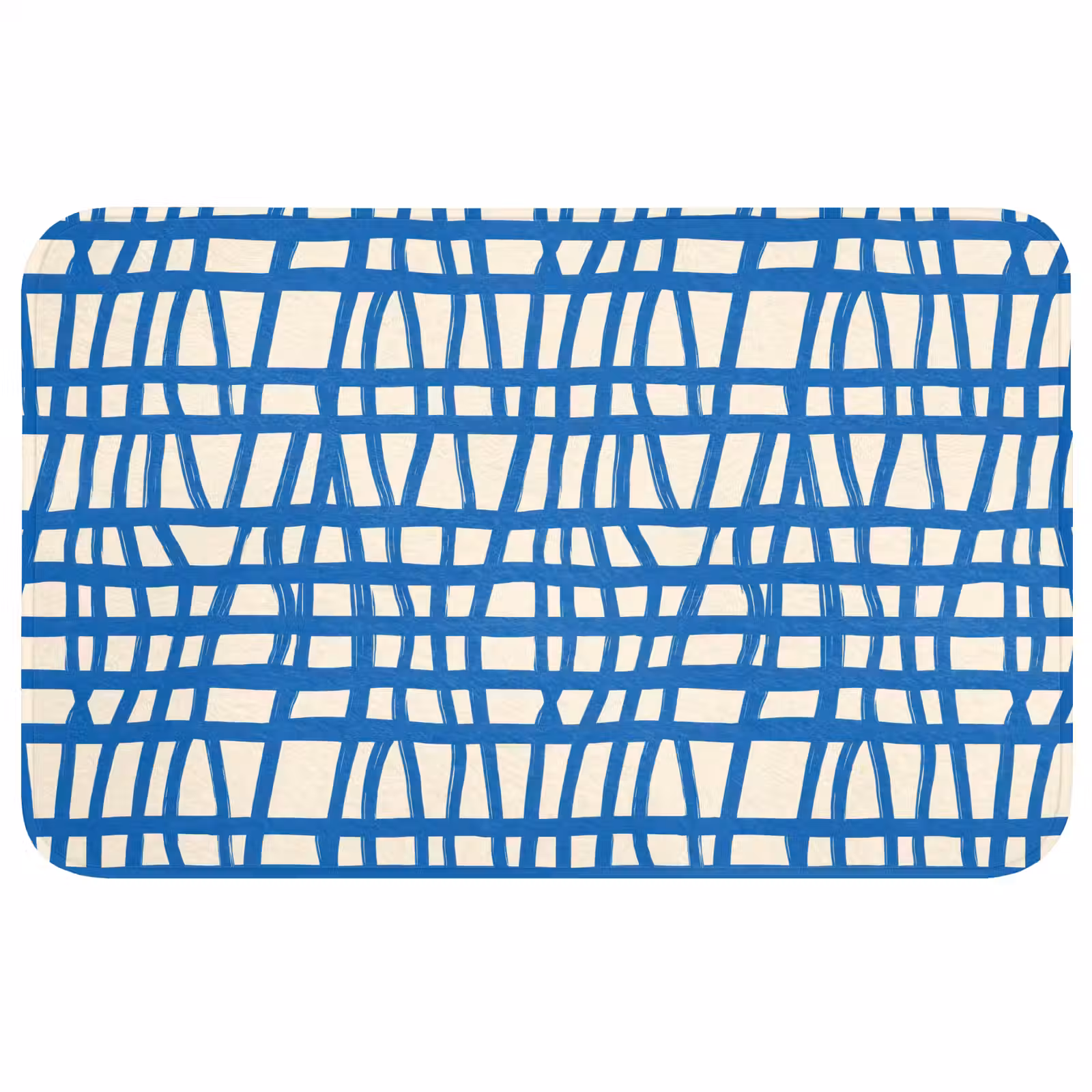 Badmat - Ruitpatroon - Blauw - Crème — 1