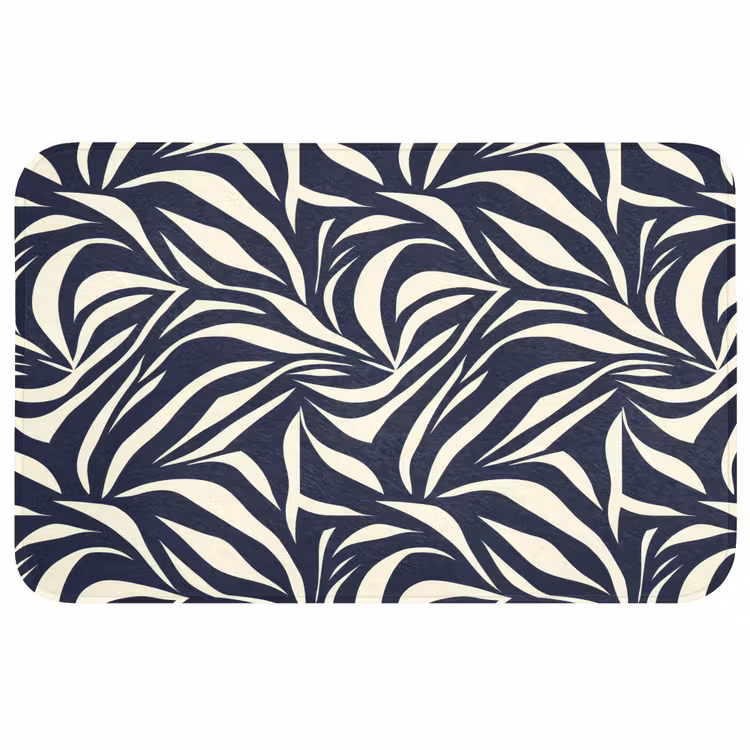Badmat - Bladvormen - Blauw - Patroon - Wit — 1