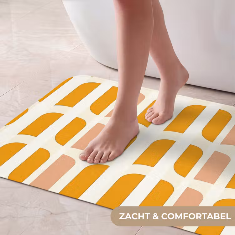 Badmat - Geometrisch - Patroon - Geel - Roze — 5