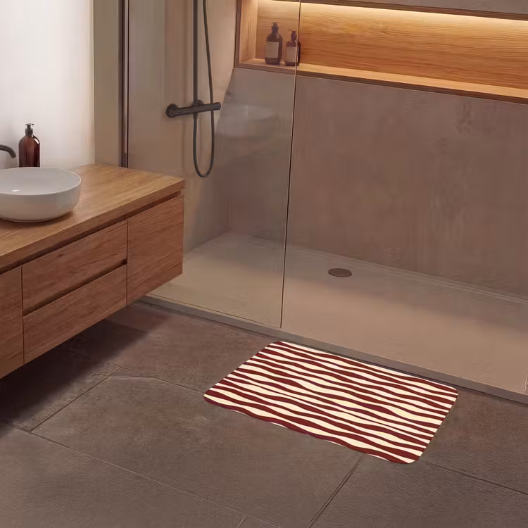 Badmat - Golven - Rood - Patroon - Crème — 6