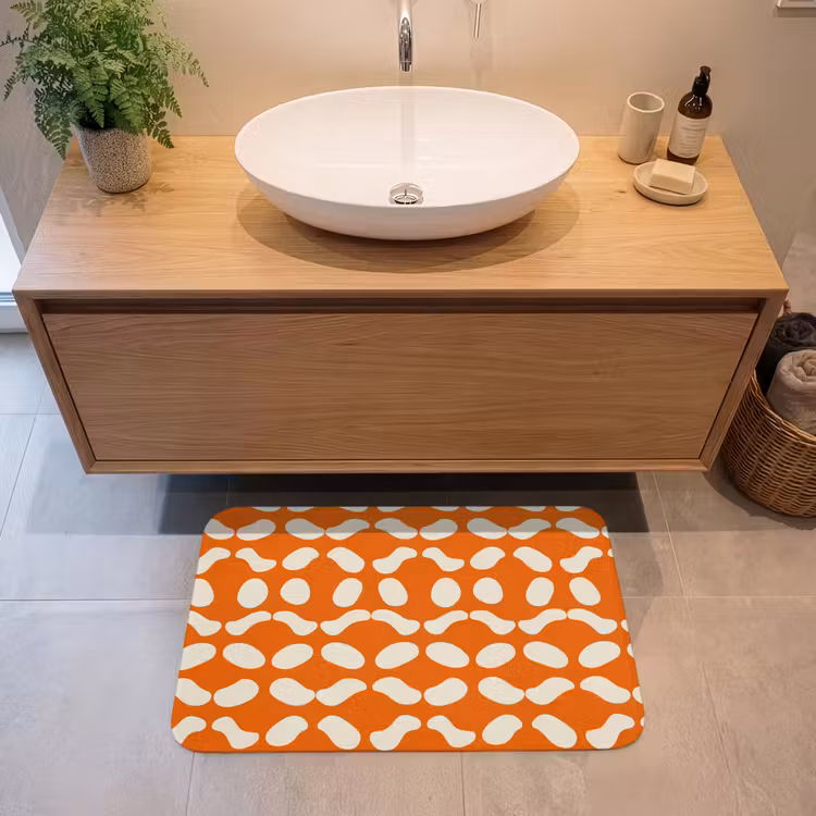 Badmat - Oranje - Organische vormen - Wit — 2