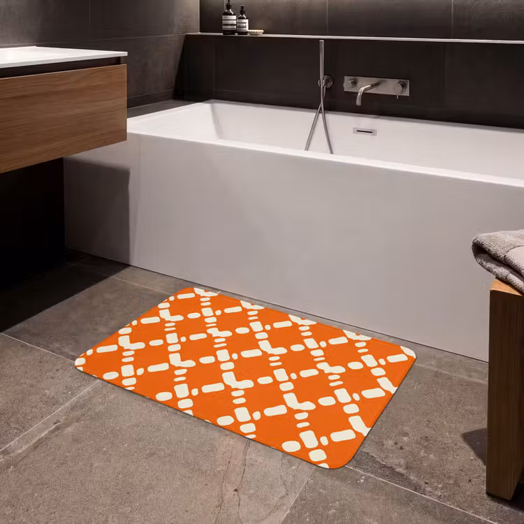 Badmat - Oranje - Ruitpatroon - Wit — 4