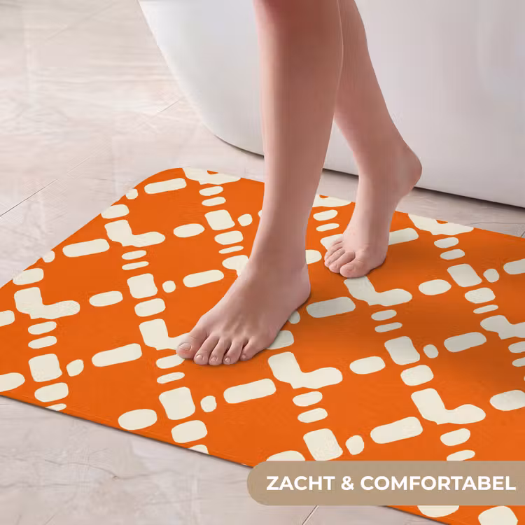 Badmat - Oranje - Ruitpatroon - Wit — 5