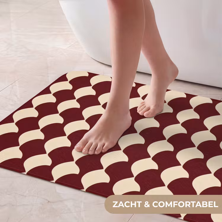 Badmat - Rood - Tegelpatroon - Crème — 5