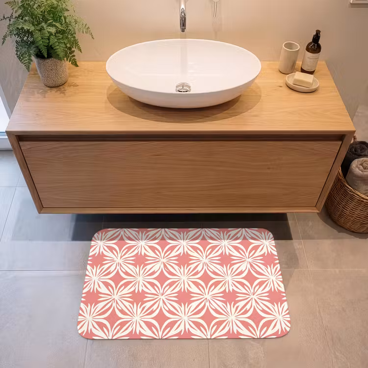 Badmat - Roze - Bloemenmotief - Wit - Modern — 2