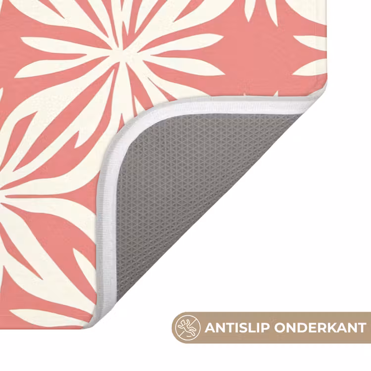 Badmat - Roze - Bloemenmotief - Wit - Modern — 3