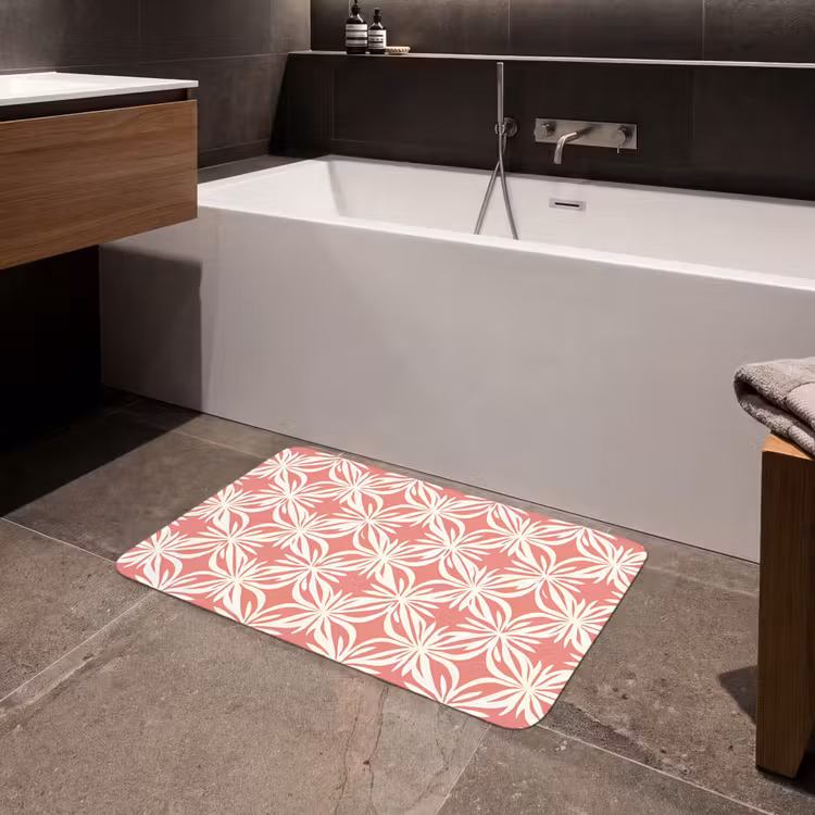 Badmat - Roze - Bloemenmotief - Wit - Modern — 4