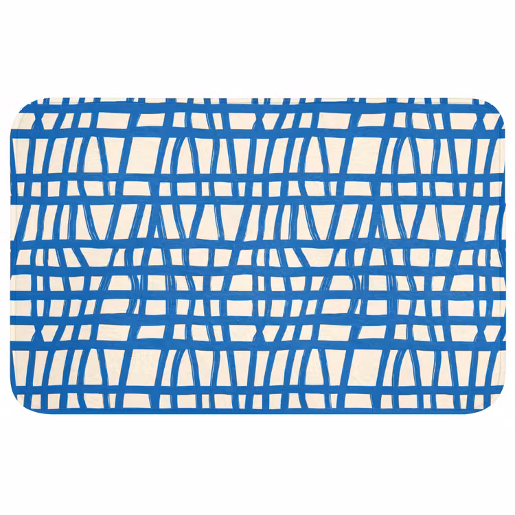 Badmat - Ruitpatroon - Blauw - Crème — 1
