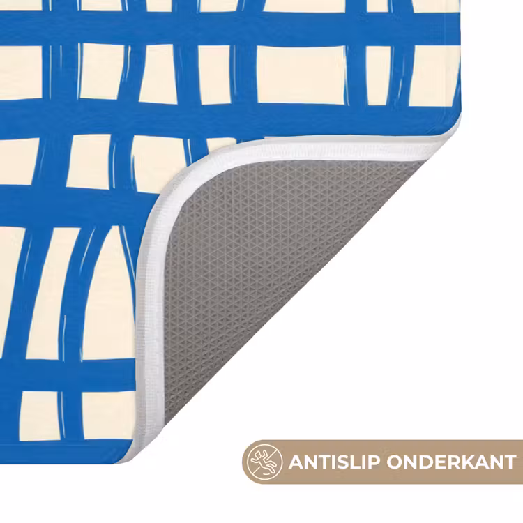 Badmat - Ruitpatroon - Blauw - Crème — 3
