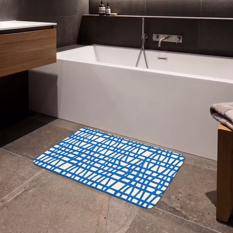 Badmat - Ruitpatroon - Blauw - Crème — 4