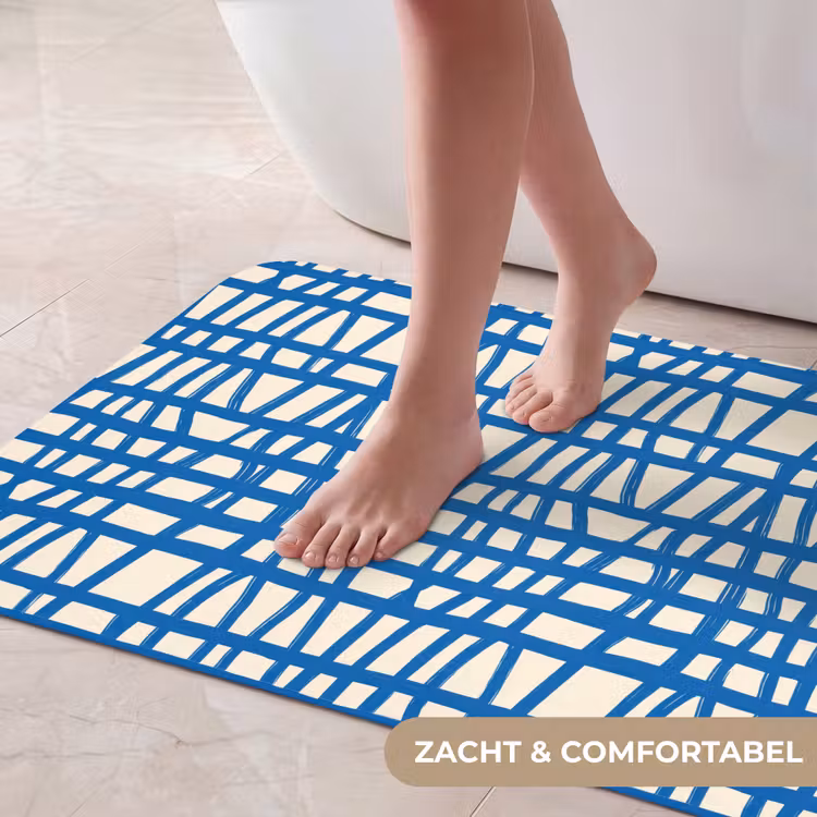 Badmat - Ruitpatroon - Blauw - Crème — 5