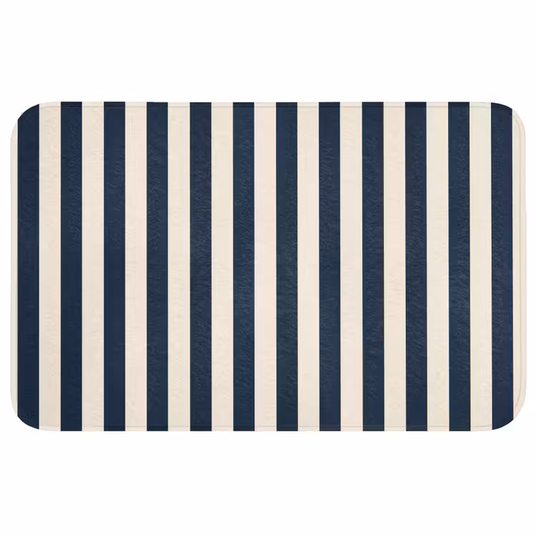 Badmat - Verticale strepen - Blauw - Crème — 1