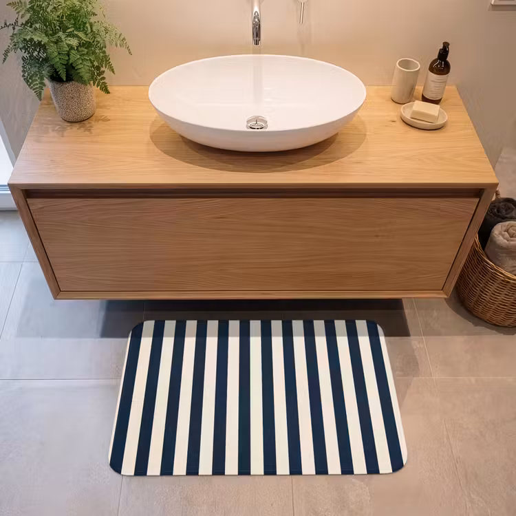 Badmat - Verticale strepen - Blauw - Crème — 2
