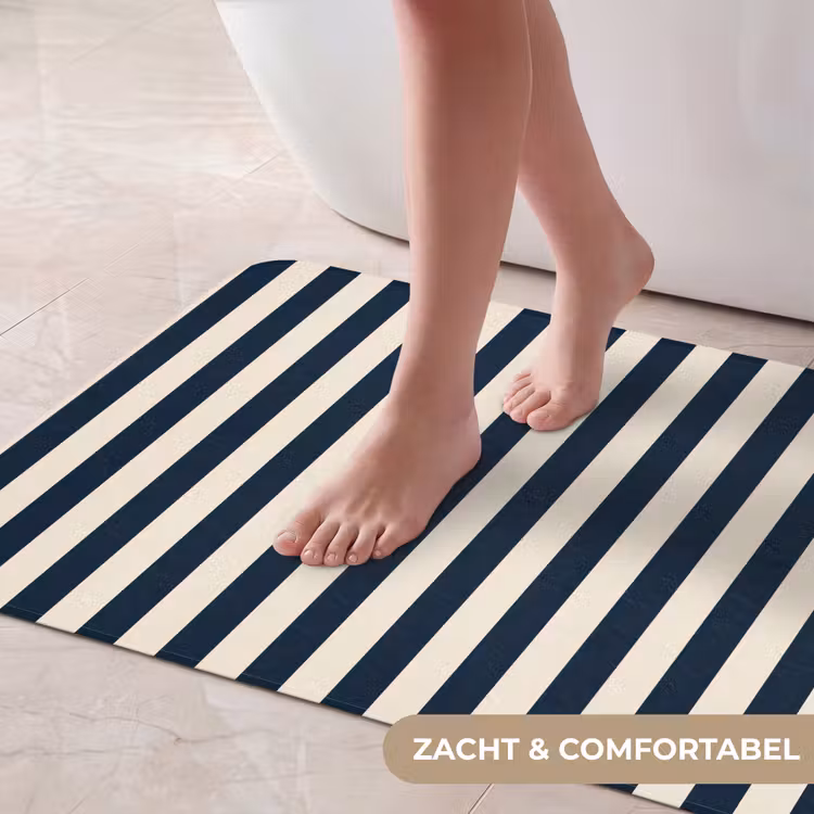 Badmat - Verticale strepen - Blauw - Crème — 5