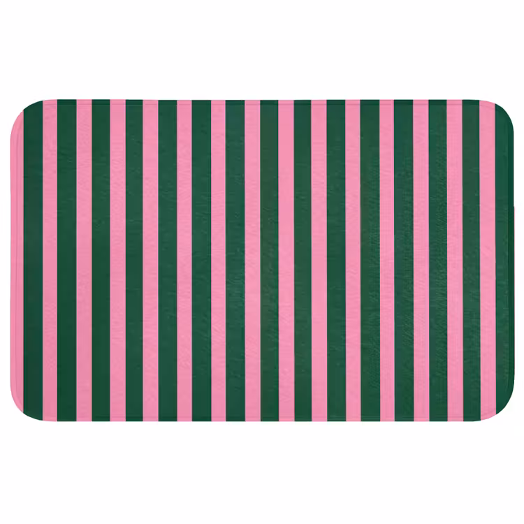 Badmat - Verticale strepen - Groen - Roze — 1