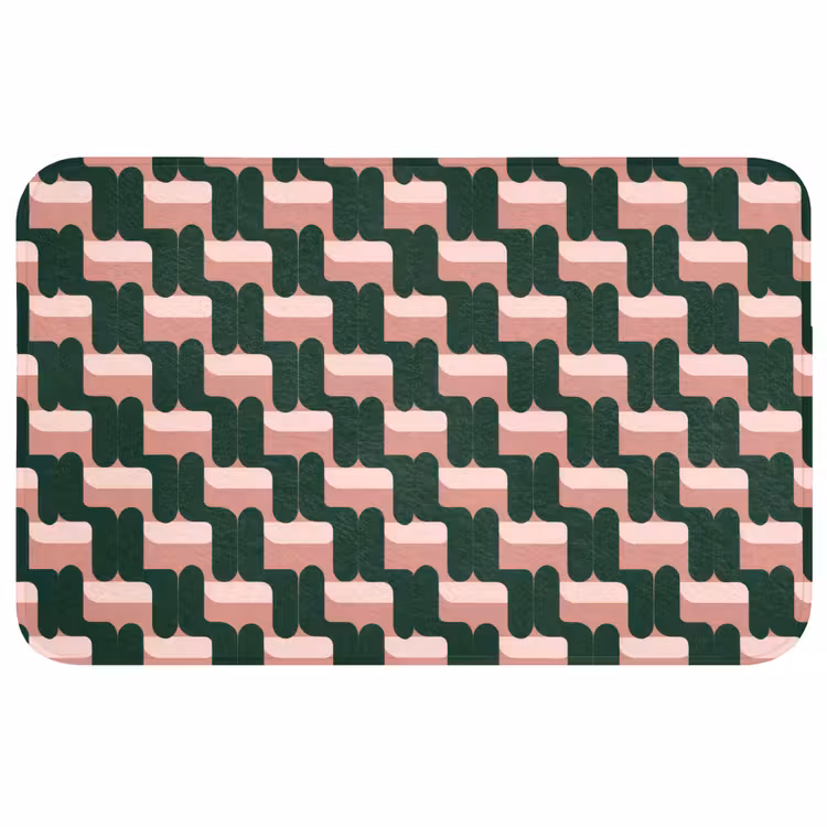 Badmat - Vlechtpatroon - Groen - Roze - Geometrisch — 1