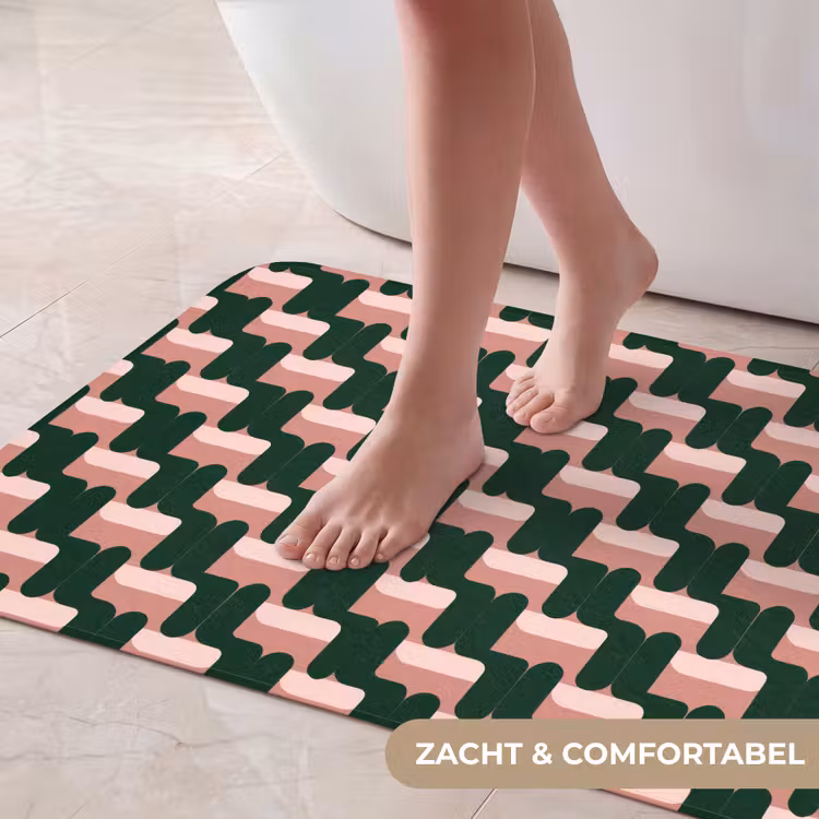 Badmat - Vlechtpatroon - Groen - Roze - Geometrisch — 5