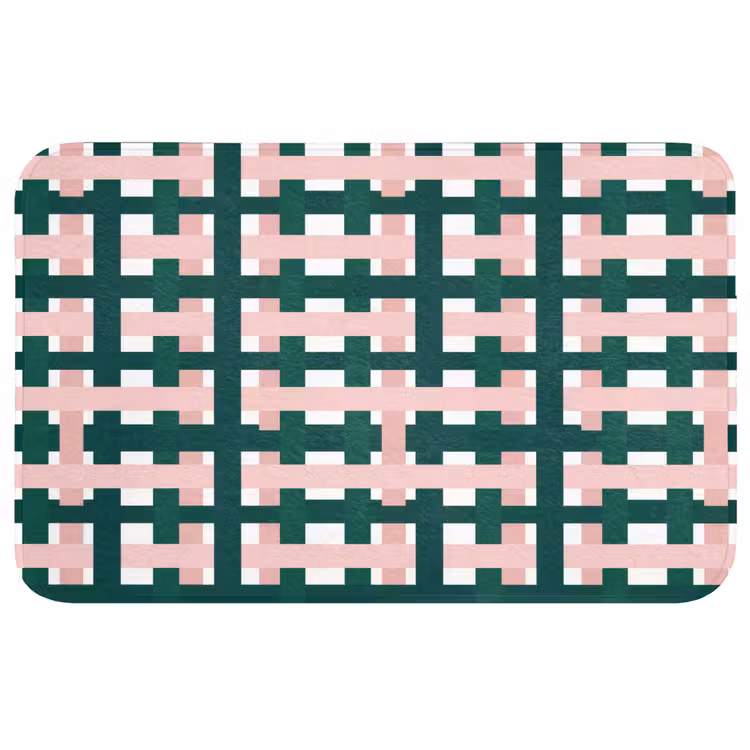 Badmat - Vlechtpatroon - Groen - Roze - Grafisch — 1