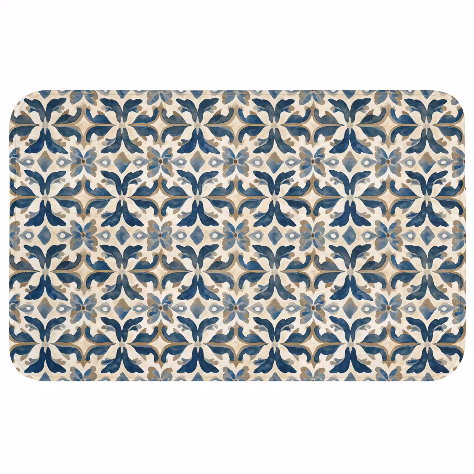 Badmat - Tegel - Patroon - Blauw - Beige — 1