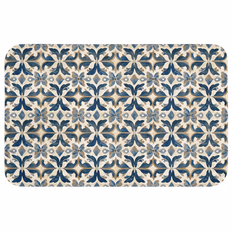 Badmat - Tegel - Patroon - Blauw - Beige — 1
