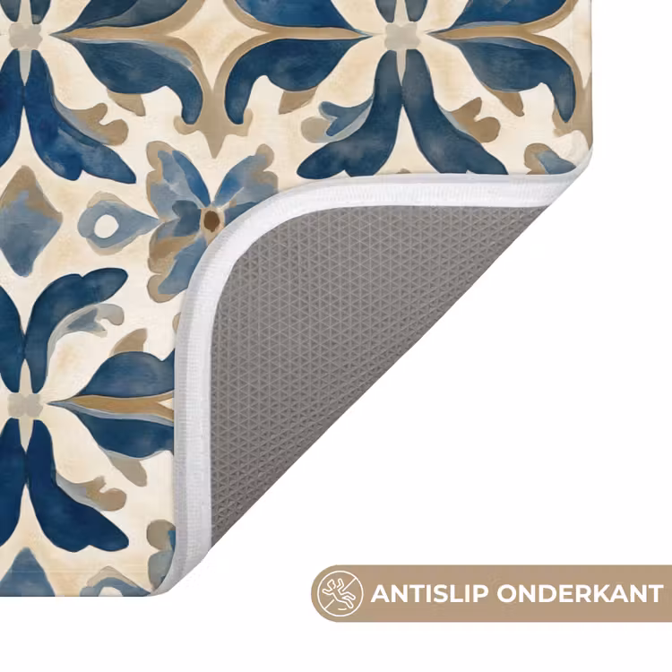 Badmat - Tegel - Patroon - Blauw - Beige — 3