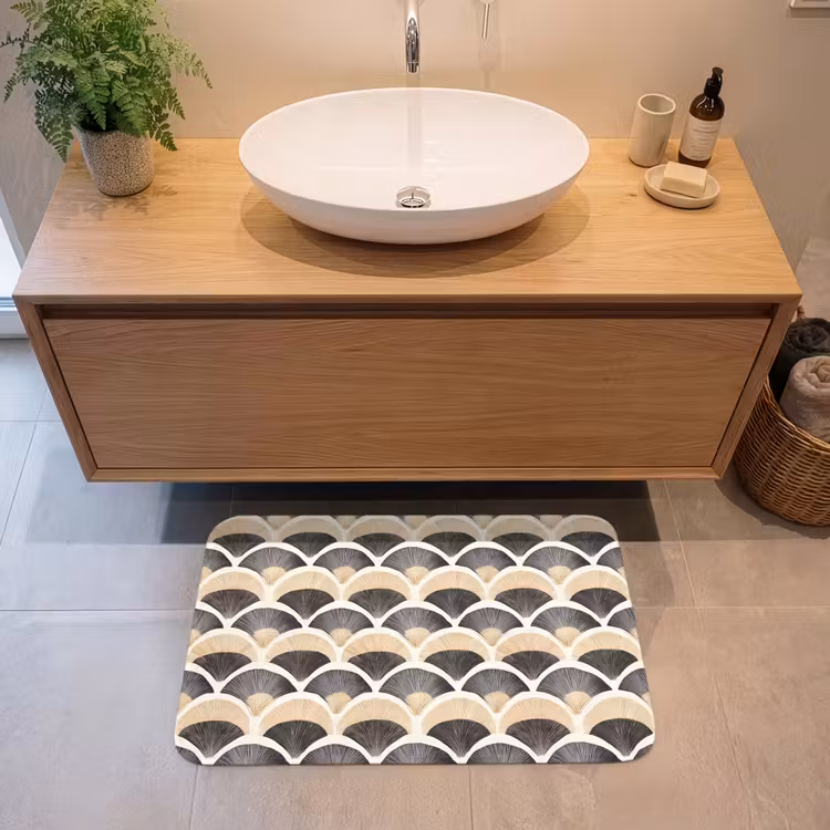 Badmat - Waaier - Patroon - Zwart - Beige — 2