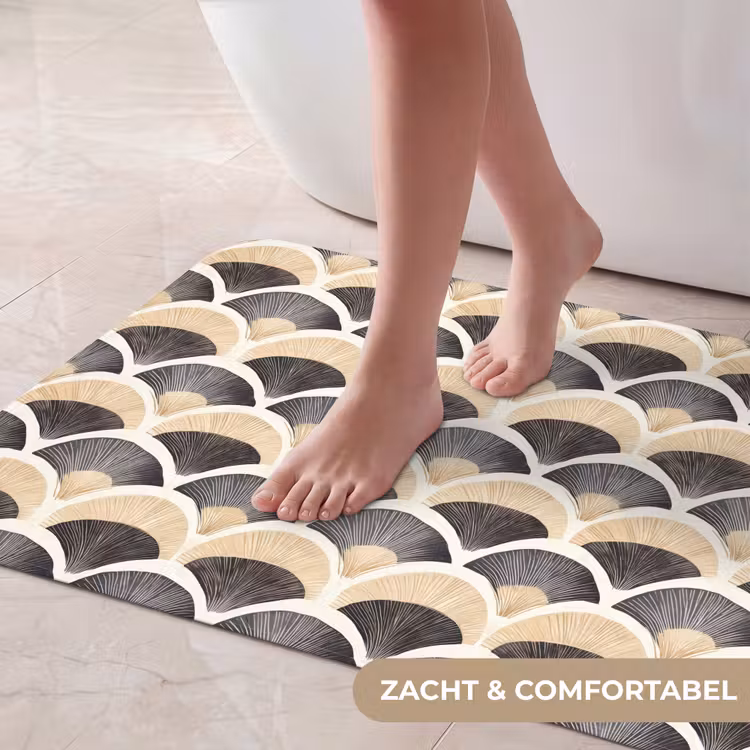 Badmat - Waaier - Patroon - Zwart - Beige — 5