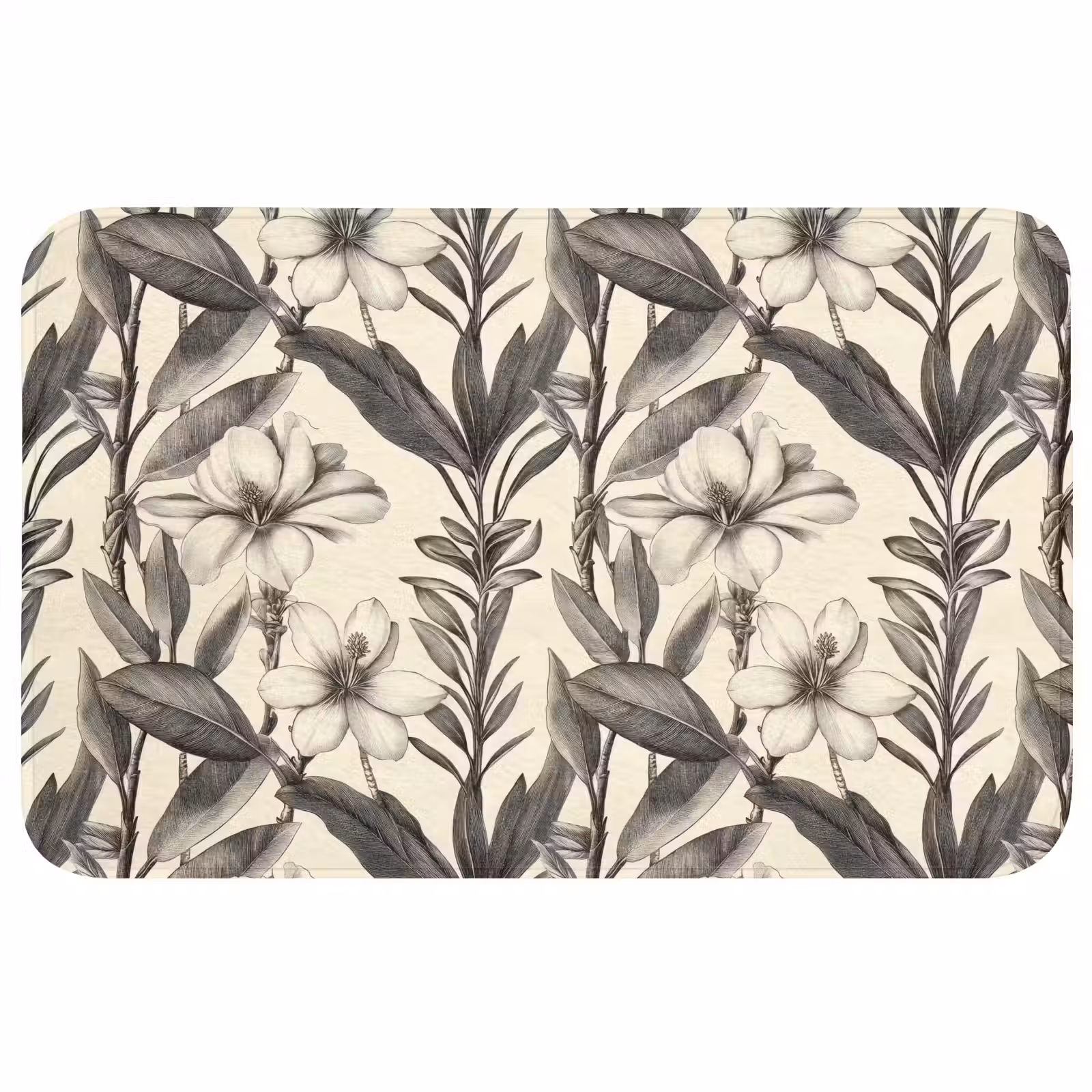 Badmat - Klassiek - Botanisch - Zwart - Beige — 1