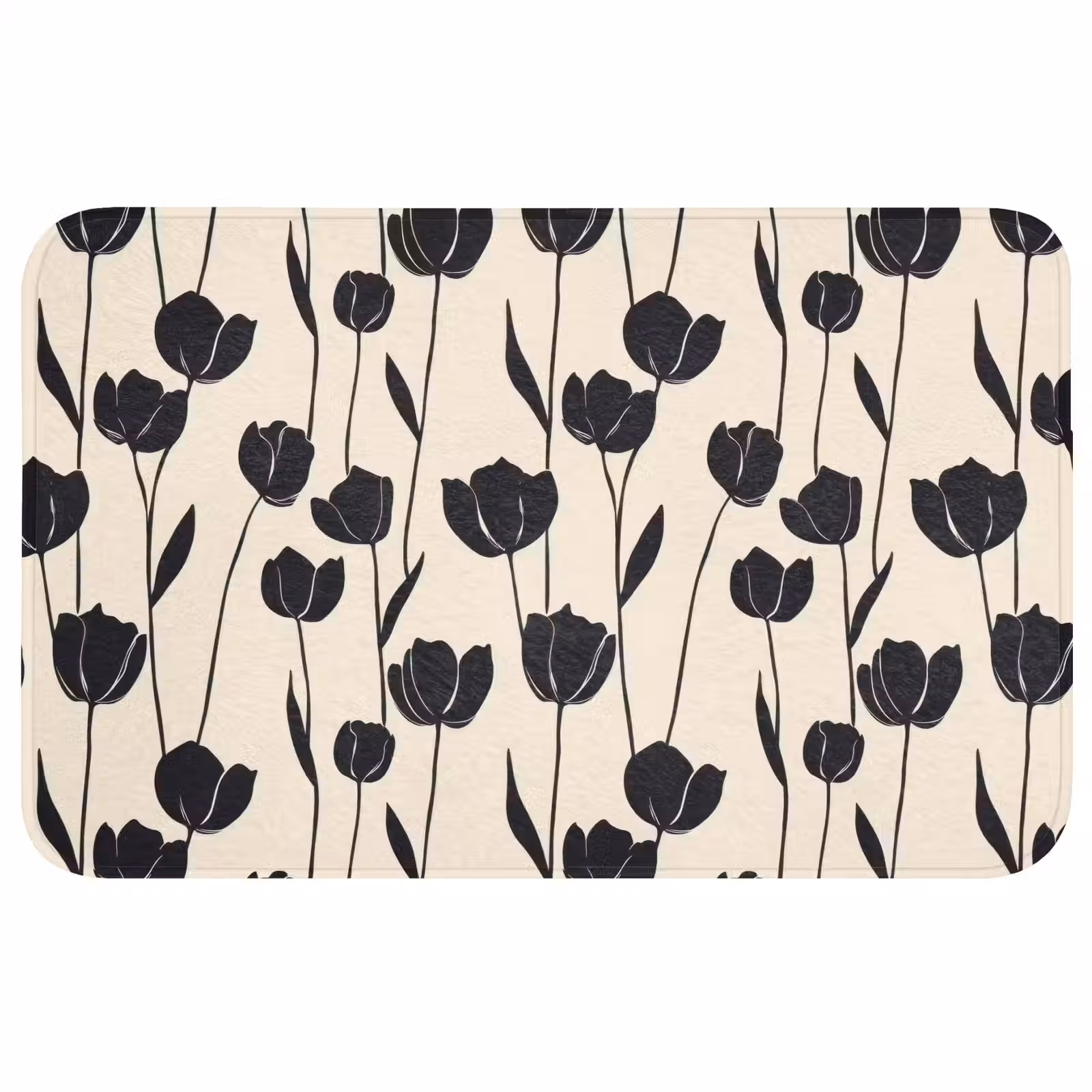 Badmat - Tulpen - Patroon - Zwart — 1