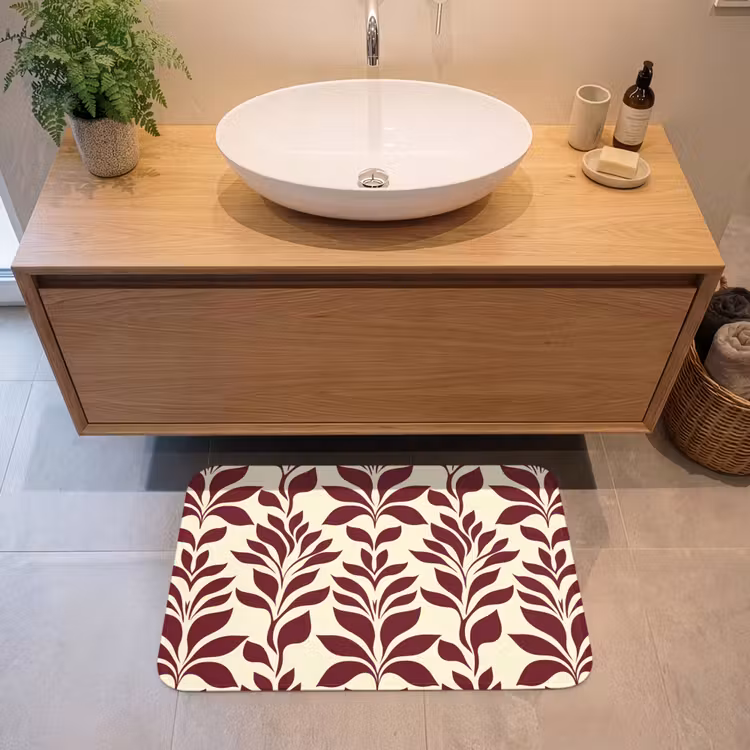 Badmat - Abstract - Bladeren - Burgundy — 2
