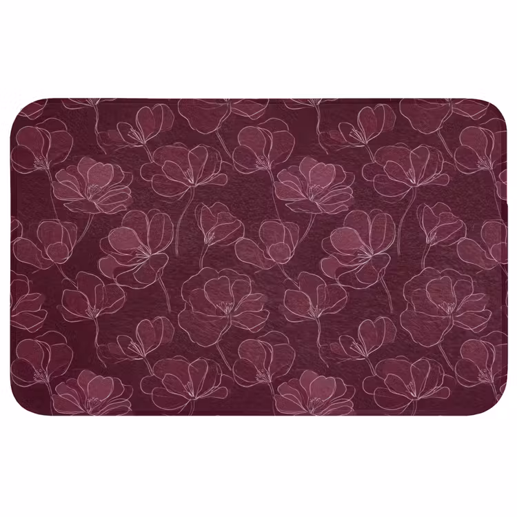 Badmat - Bloemen - Patroon - Bordeauxrood — 1