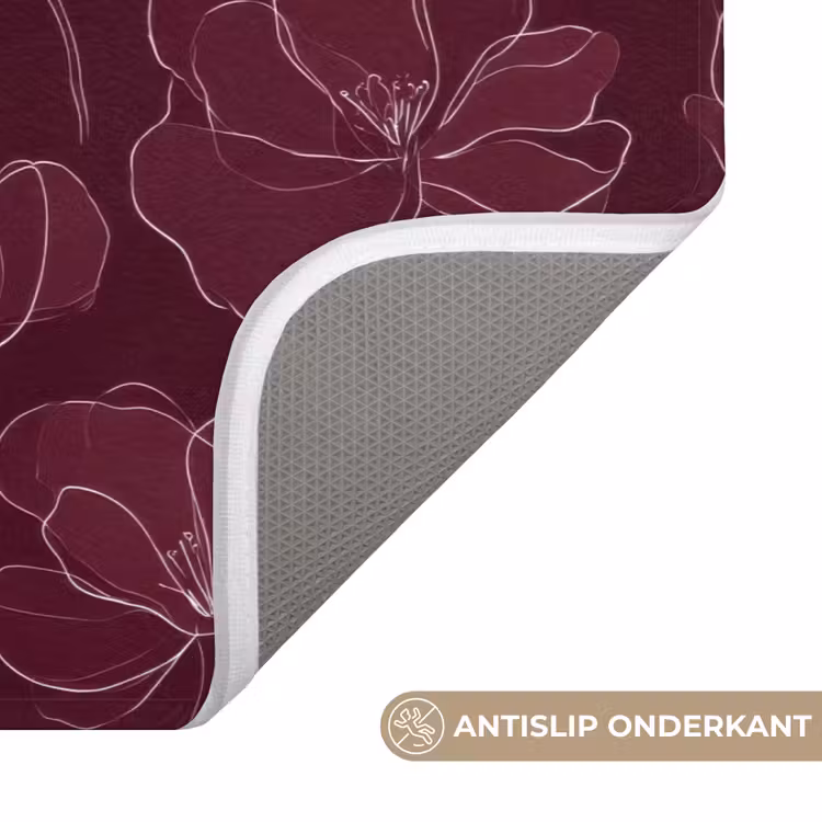 Badmat - Bloemen - Patroon - Bordeauxrood — 3