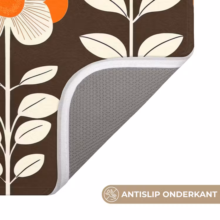 Badmat - Bloemen - Retro - Bruin — 3