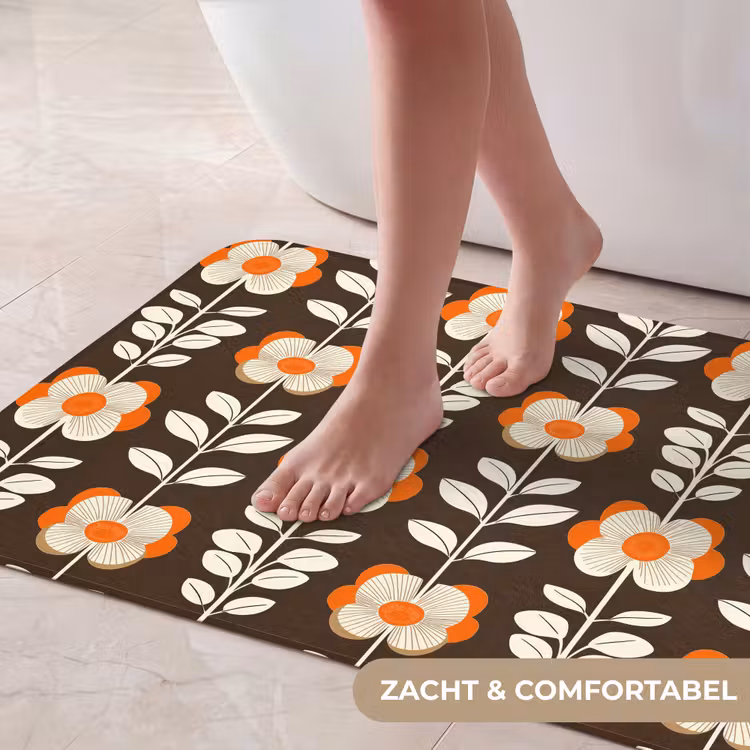 Badmat - Bloemen - Retro - Bruin — 5