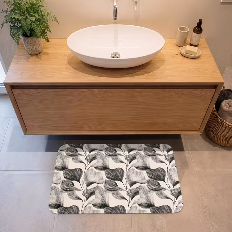 Badmat - Botanisch - Bladeren - Zwart — 2