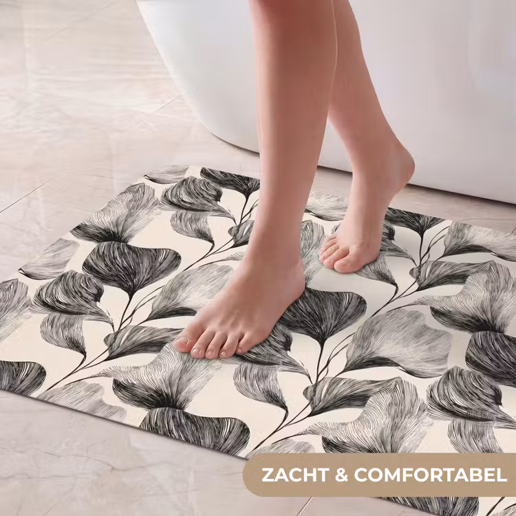 Badmat - Botanisch - Bladeren - Zwart — 5