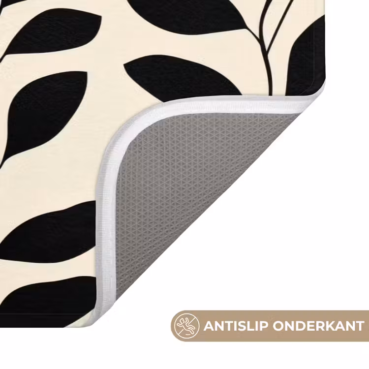 Badmat - Botanisch - Dessin - Zwart - Beige — 3