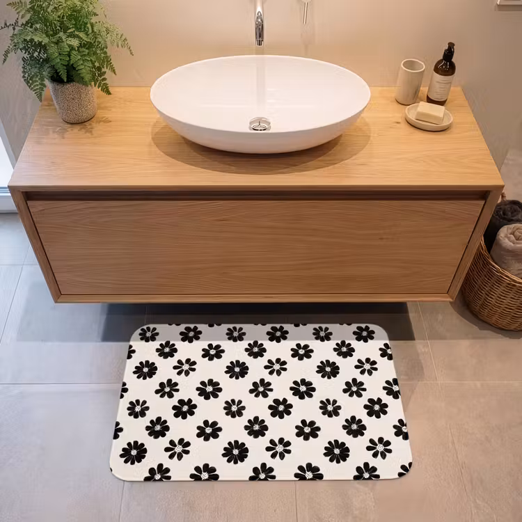 Badmat - Grafisch - Madeliefjes - Zwart - Beige — 2