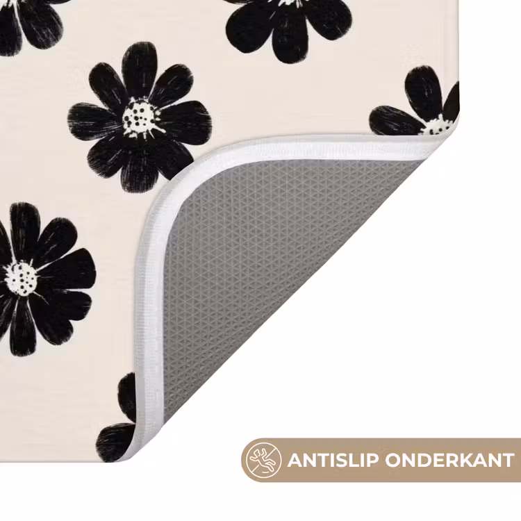 Badmat - Grafisch - Madeliefjes - Zwart - Beige — 3