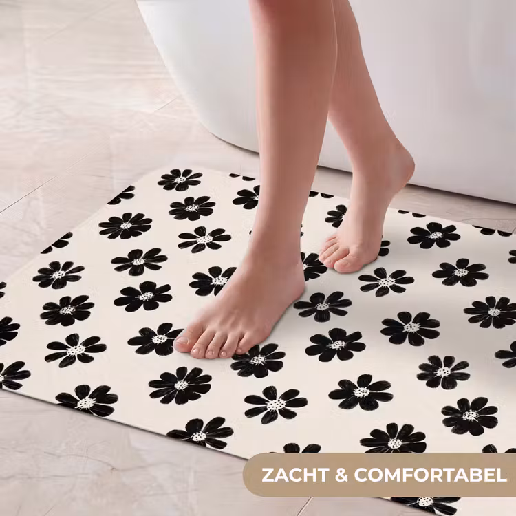 Badmat - Grafisch - Madeliefjes - Zwart - Beige — 5