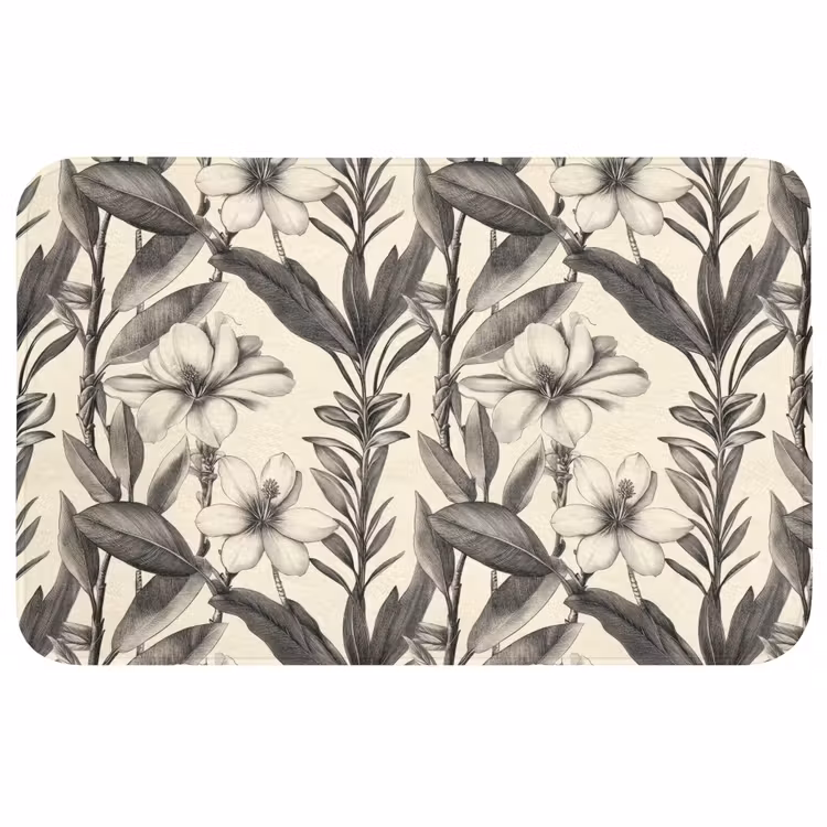 Badmat - Klassiek - Botanisch - Zwart - Beige — 1