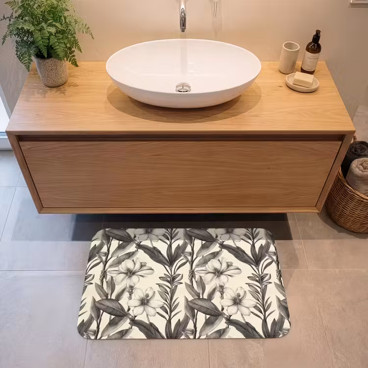 Badmat - Klassiek - Botanisch - Zwart - Beige — 2
