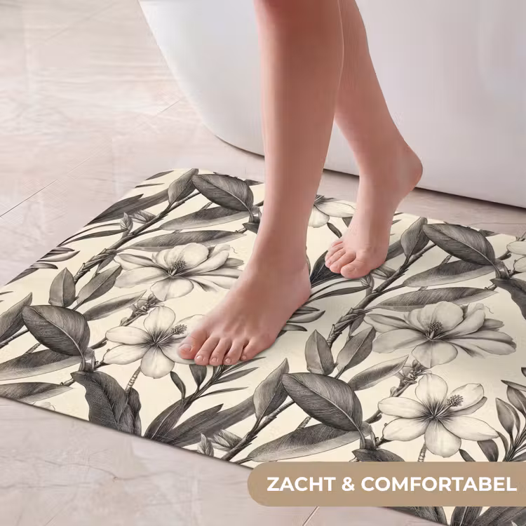 Badmat - Klassiek - Botanisch - Zwart - Beige — 5
