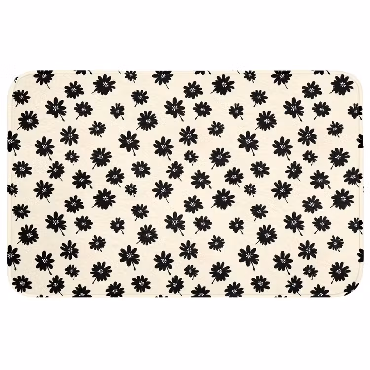 Badmat - Madeliefjes - Grafisch - Zwart - Beige — 1