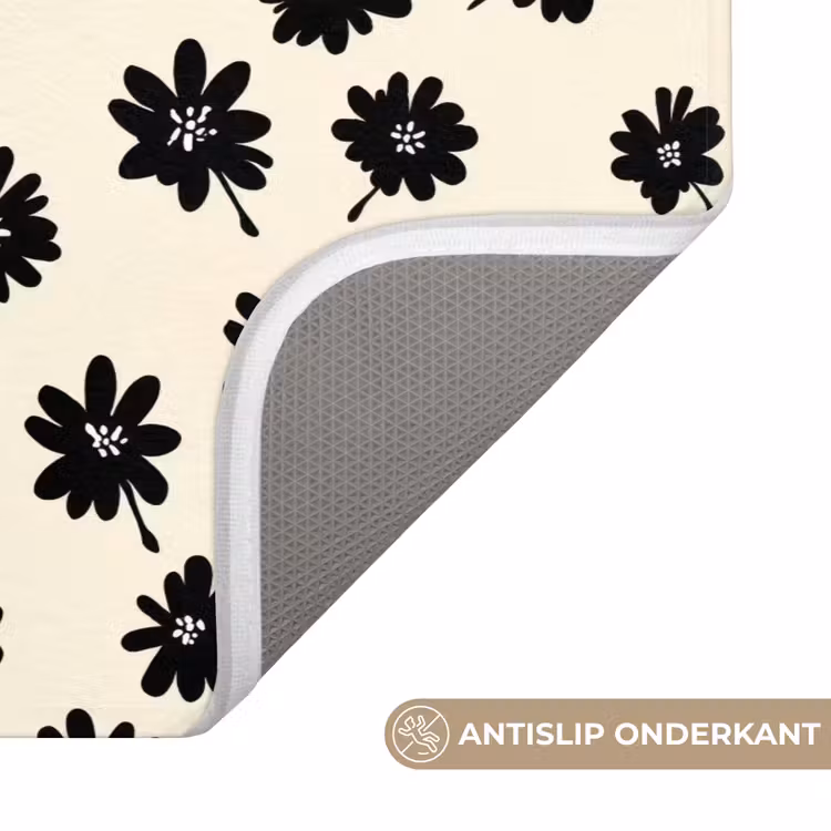 Badmat - Madeliefjes - Grafisch - Zwart - Beige — 3