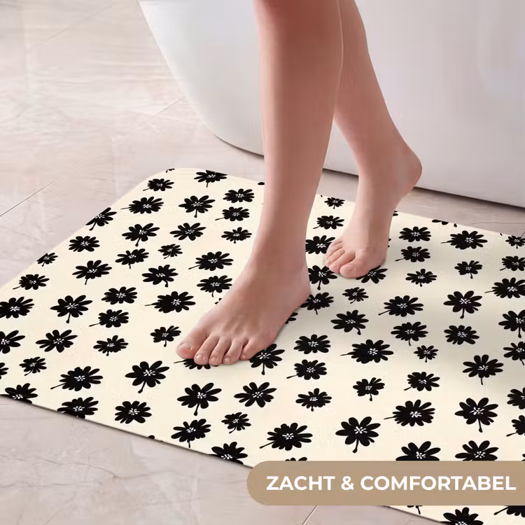 Badmat - Madeliefjes - Grafisch - Zwart - Beige — 5