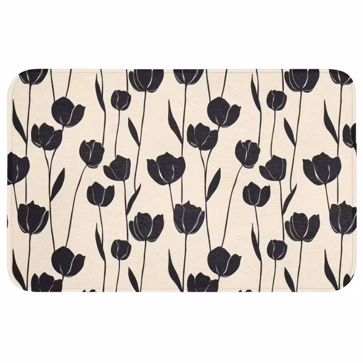 Badmat - Tulpen - Patroon - Zwart — 1
