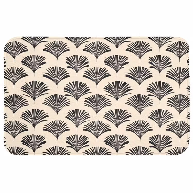 Badmat - Waaiers - Botanisch - Zwart - Beige — 1
