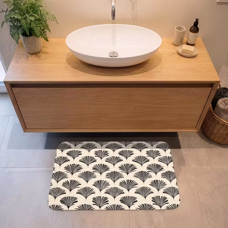 Badmat - Waaiers - Botanisch - Zwart - Beige — 2